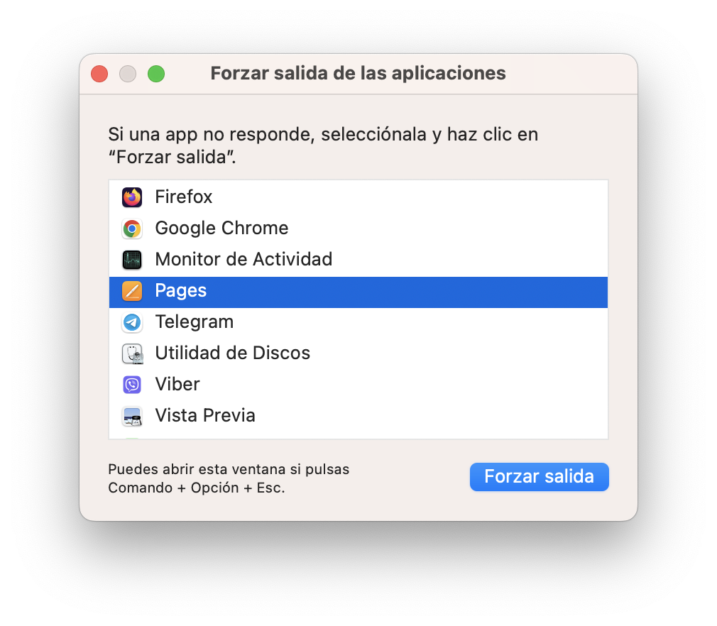 Usa la ventana Forzar salida