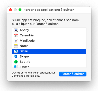 Ouvrez la fenêtre Forcer à quitter