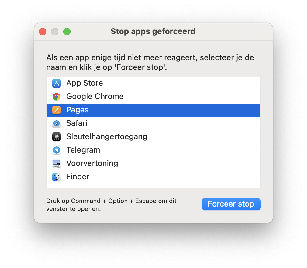 Het venster 'Forceer stop' gebruiken