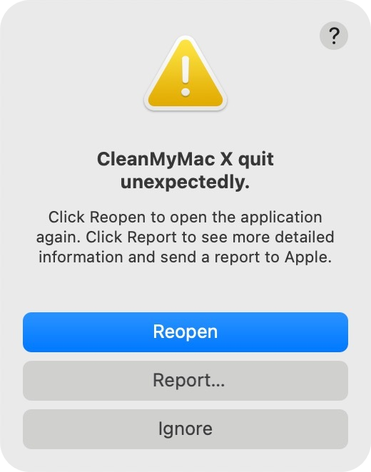 CleanMyMac wurde unerwartet beendet