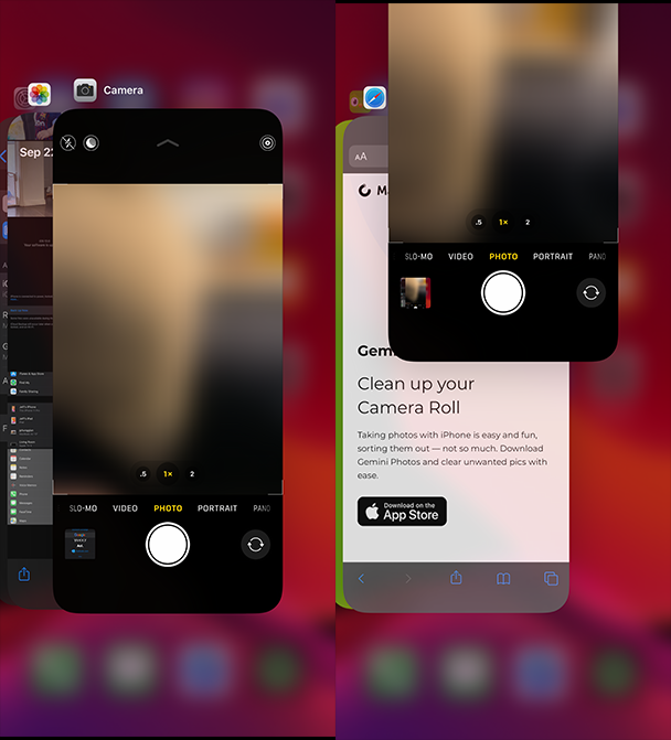 لقطات الشاشة: كيفية فرض إنهاء تطبيق كاميرا iPhone عندما تكون شاشة سوداء