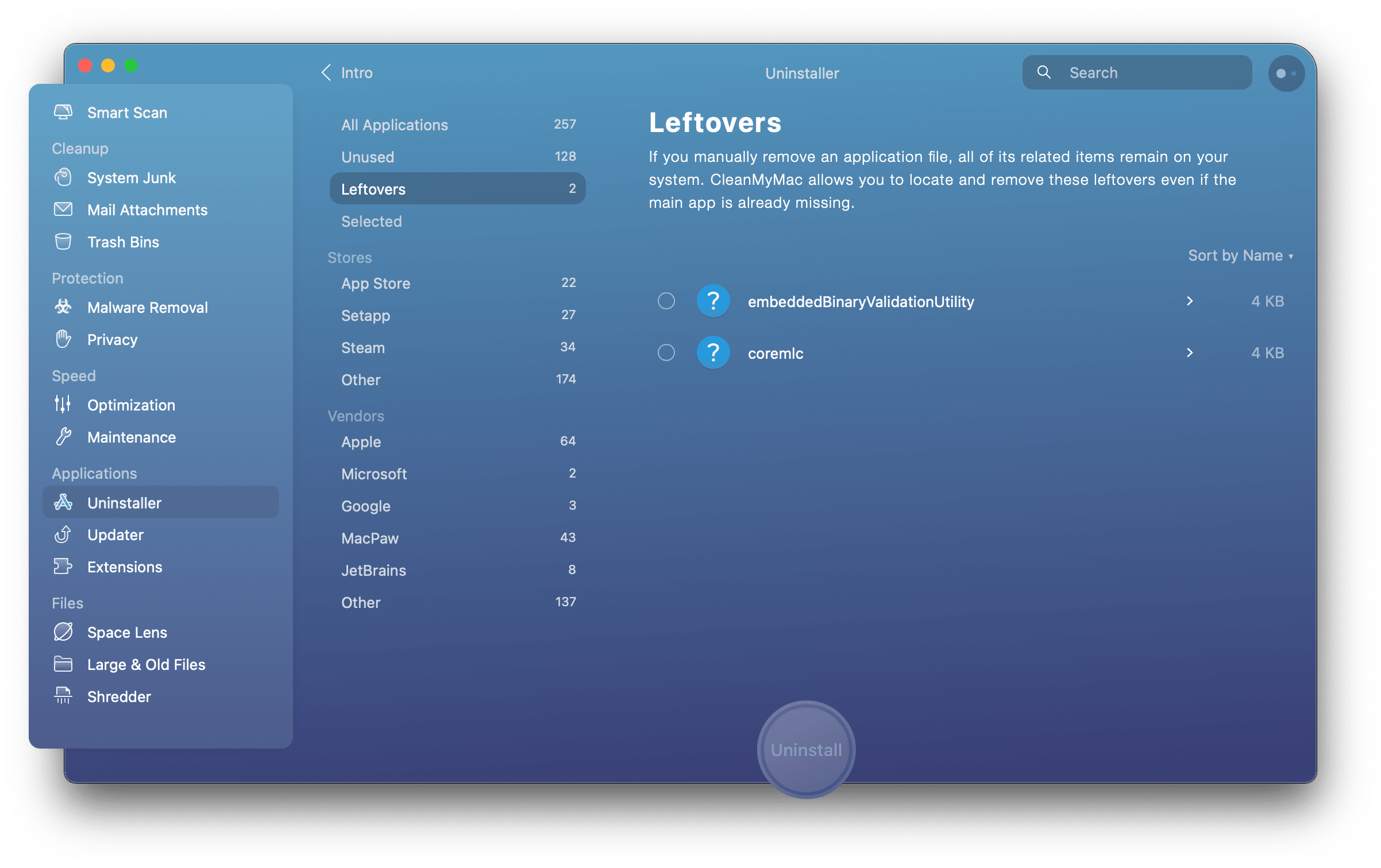 CleanMyMac X detected the remaining file after I deleted the app and extension in Finder