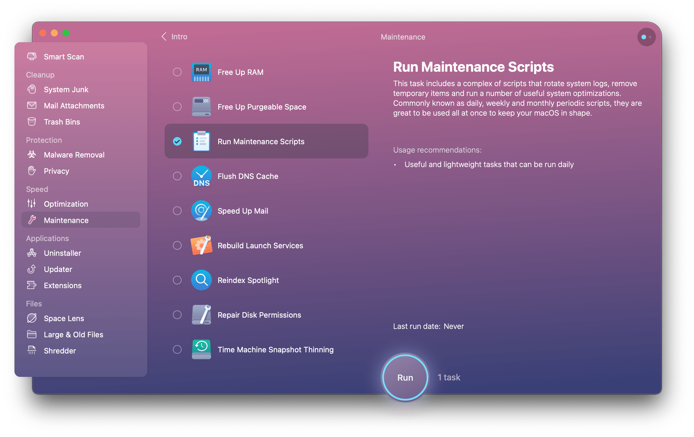 Check Free Up RAM and Run Maintenance Scripts