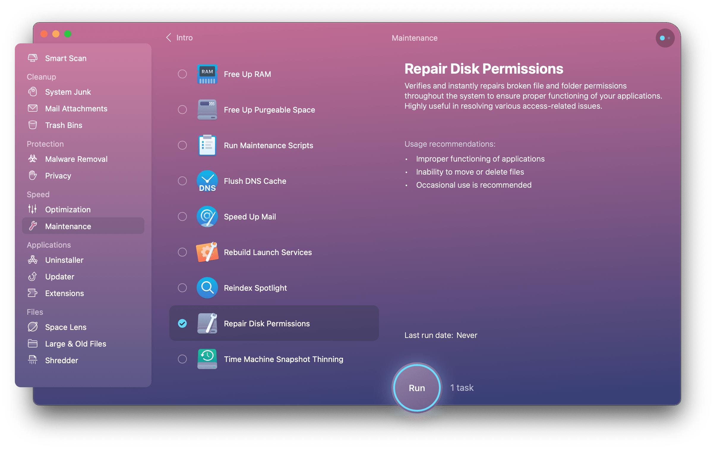 Repair disk permissions