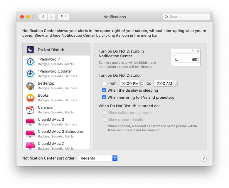 disable notification box sync for mac