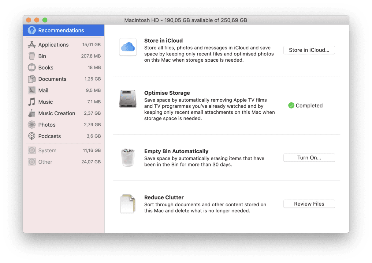 clean system storage mac