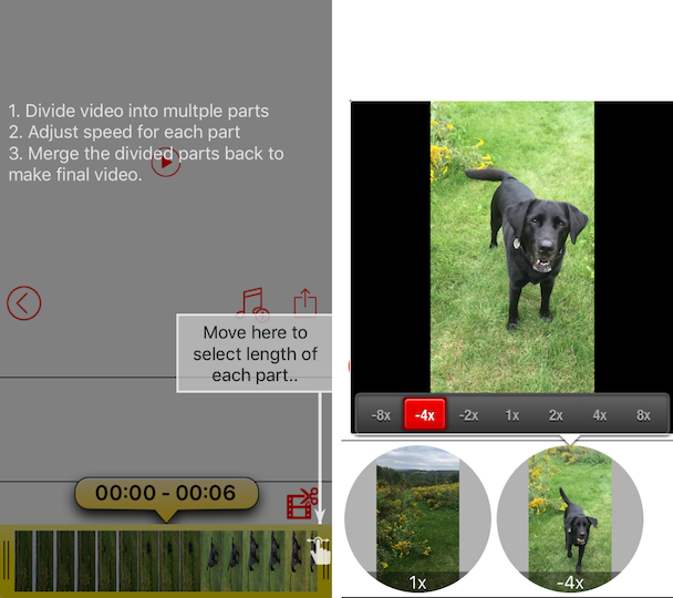 Ảnh chụp màn hình của Slow & Fast, một ứng dụng để tăng tốc và làm chậm video trên iPhone