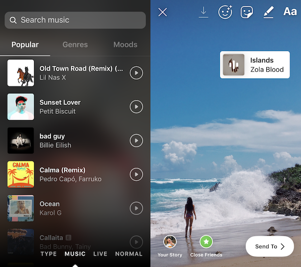 instagram how to add music to story