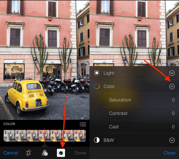 adjust color on iPhone