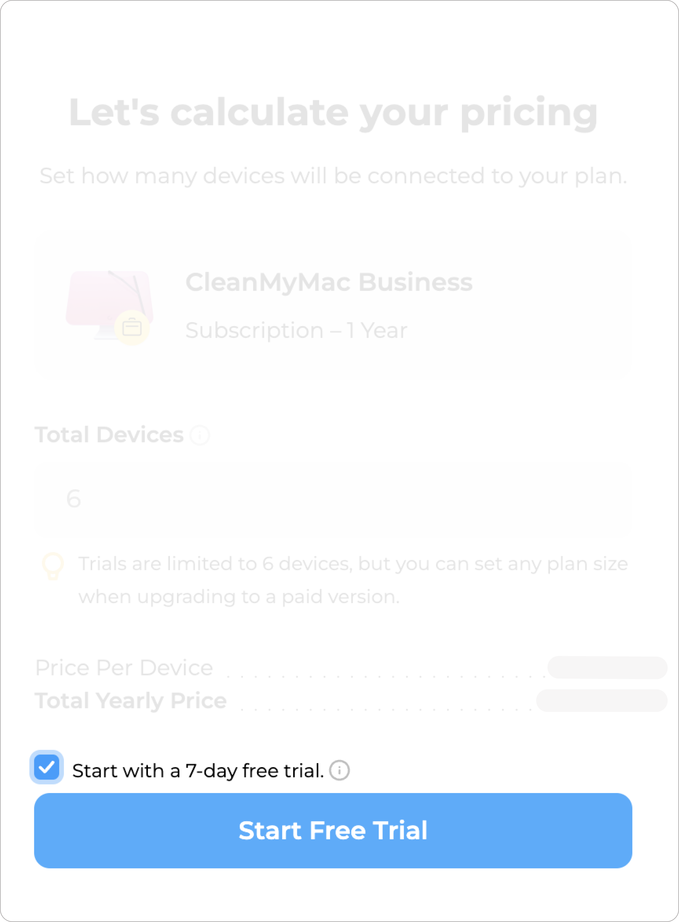 start trial checkbox