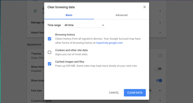 clearing cache in chrome for mac