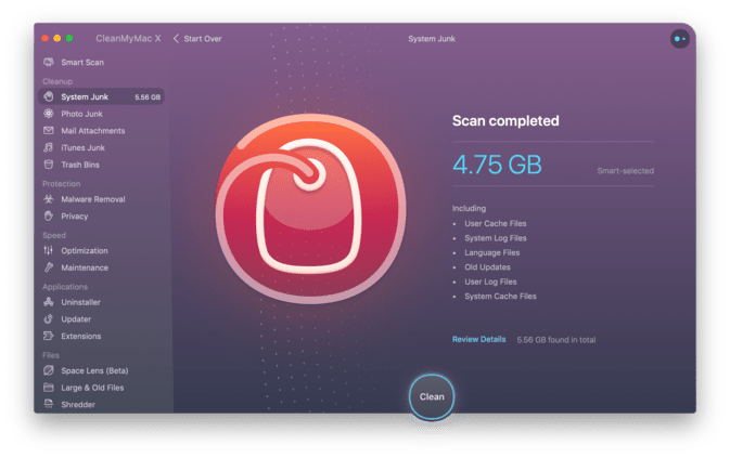 System Junk module in CleanMyMac