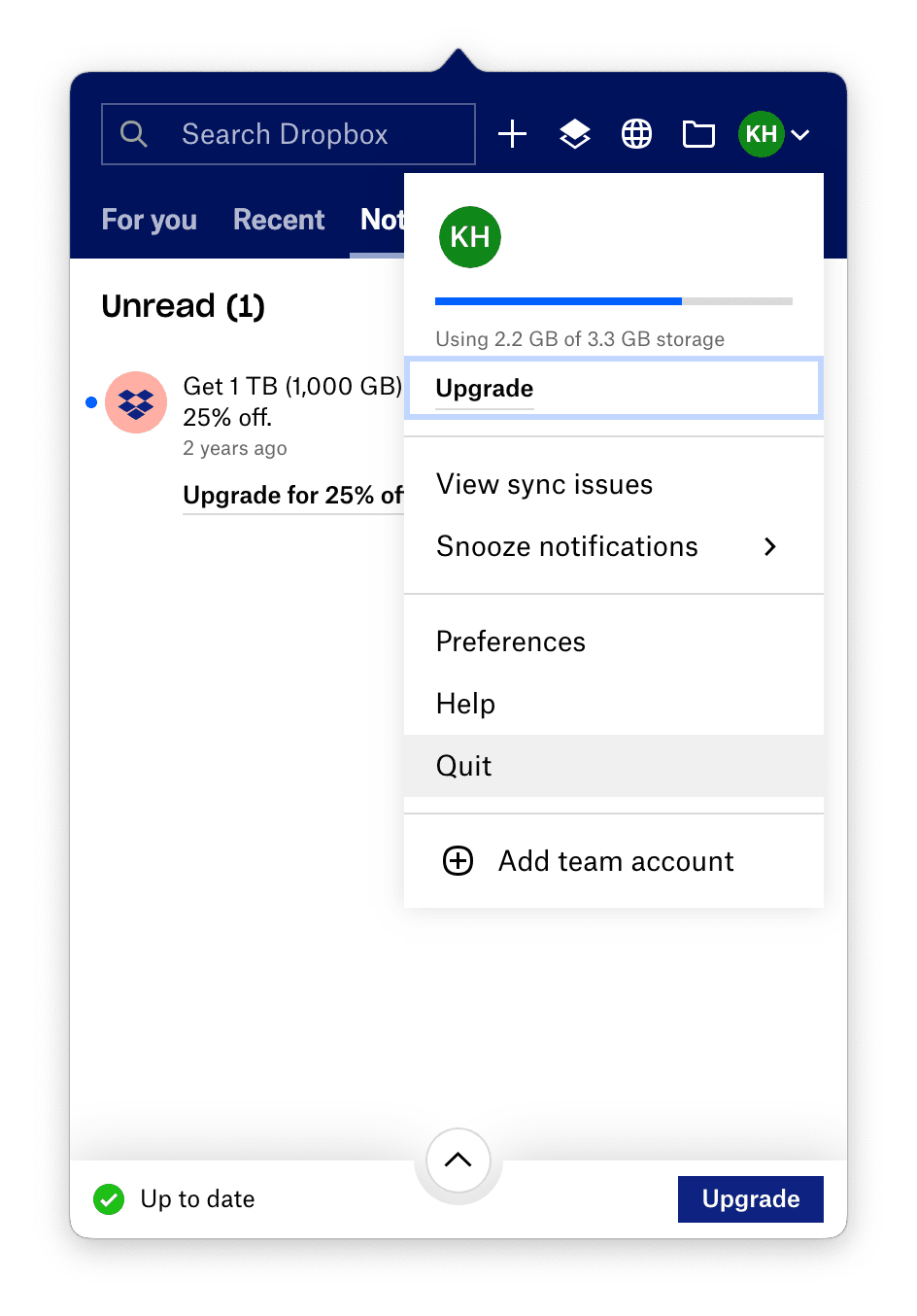How to quit Dropbox