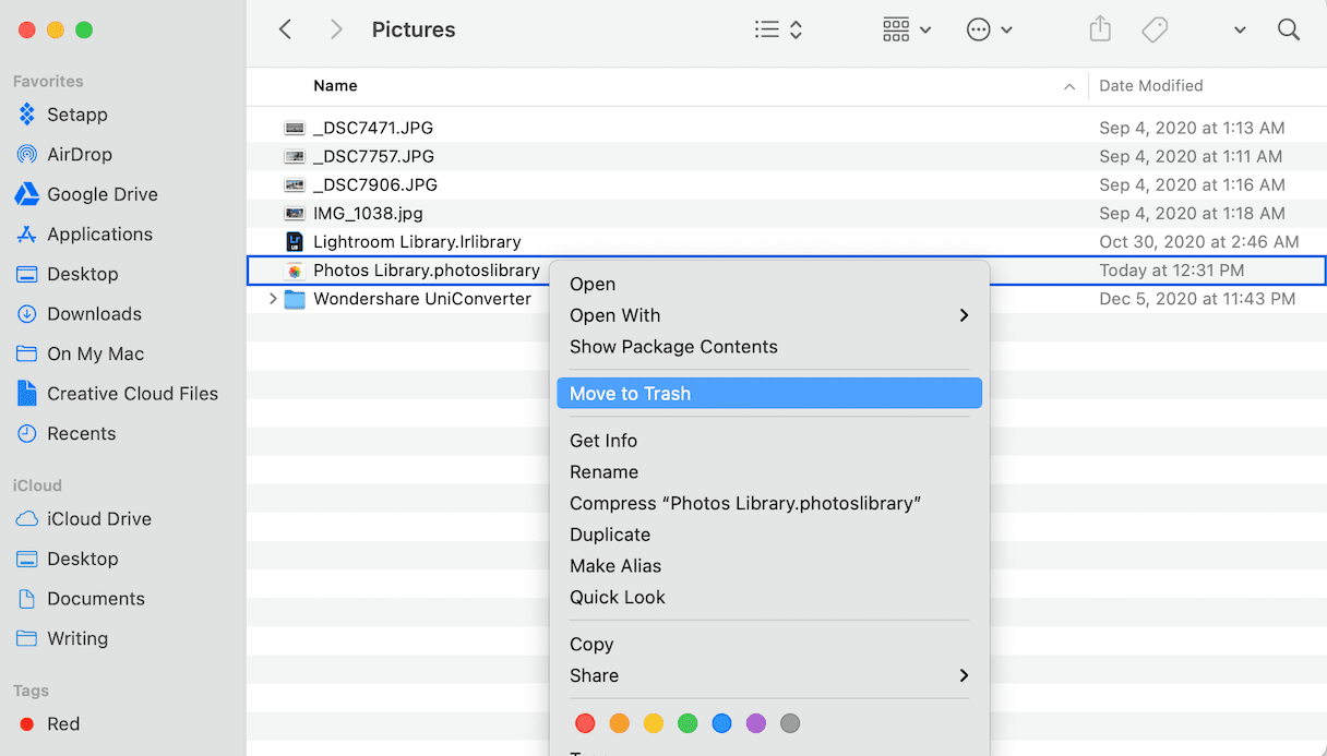 How to delete an entire photo library
