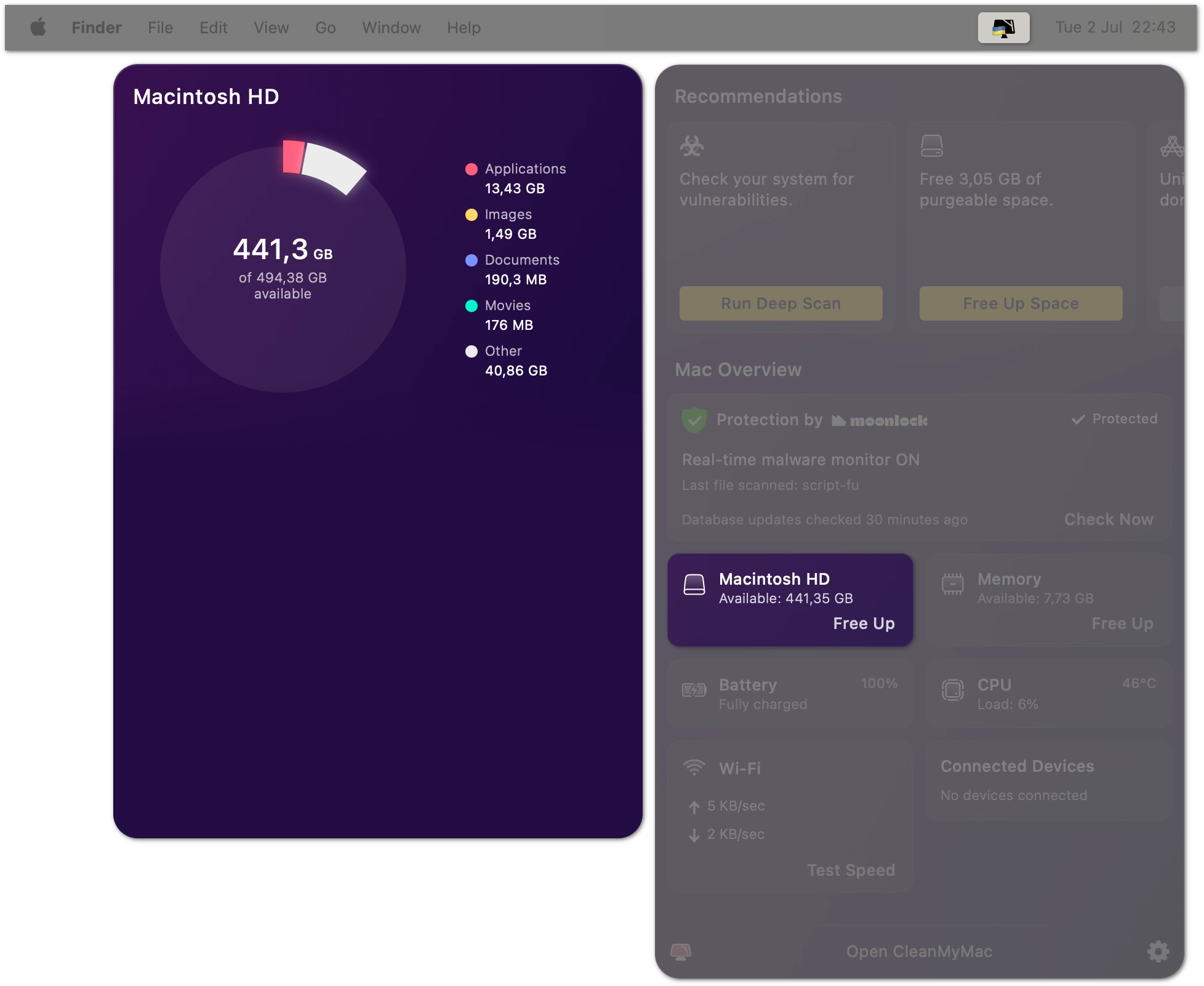 Disk space info