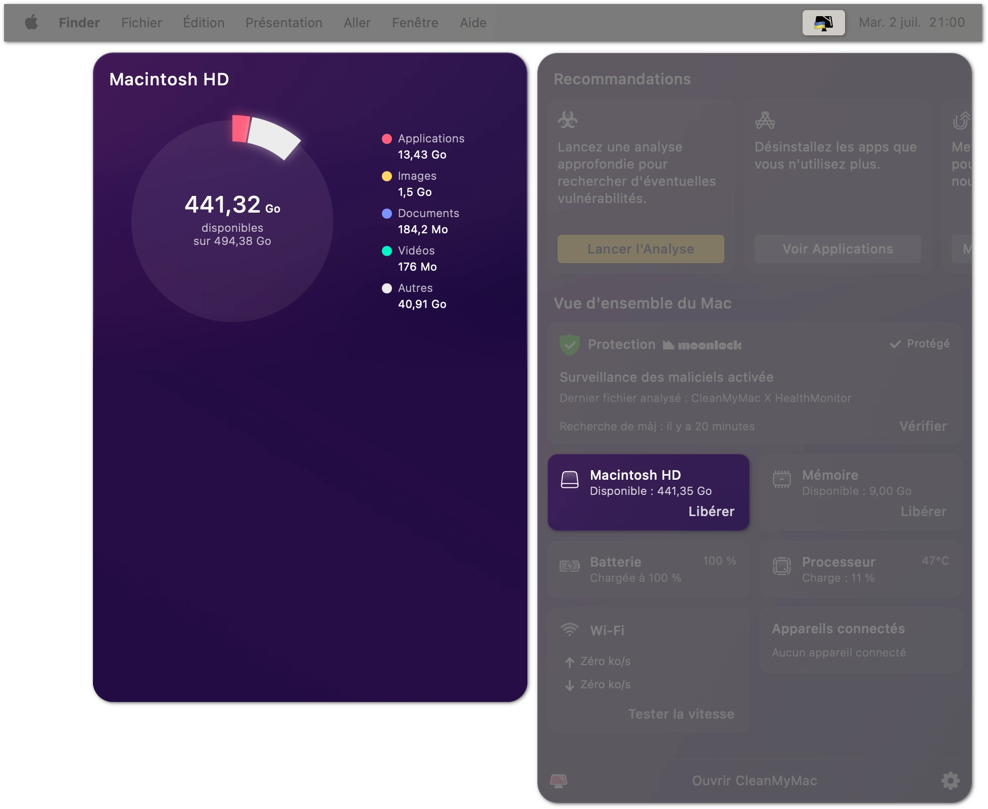 Disk space info