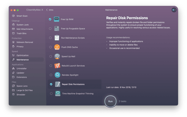 CleanMyMac - Maintenance module