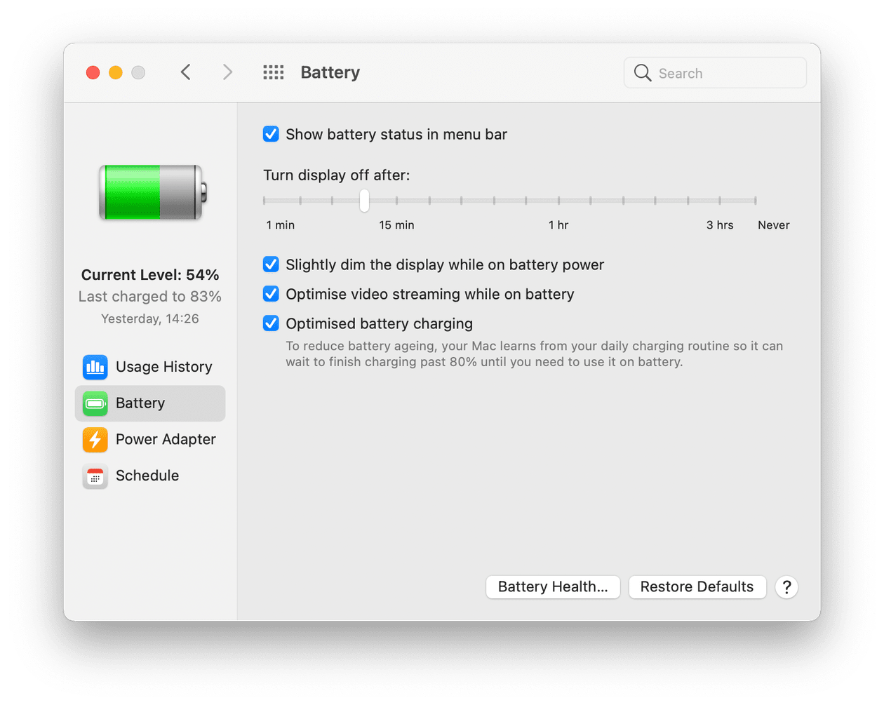 Mac battery settings
