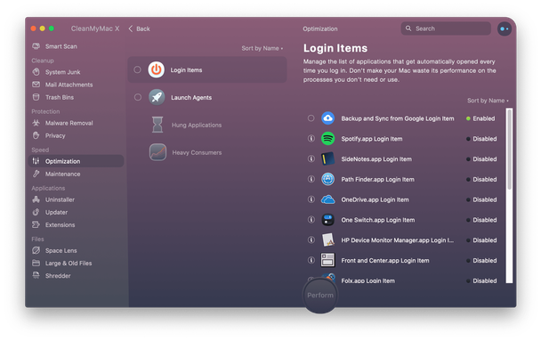 CleanMyMac X - login items