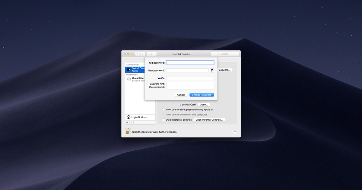 password reset macbook pro os x