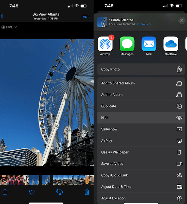 How to hide photos in a Hidden album