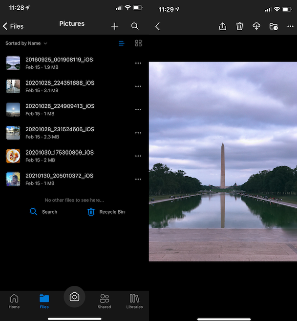 Microsoft Onedrive cloud service screenshots
