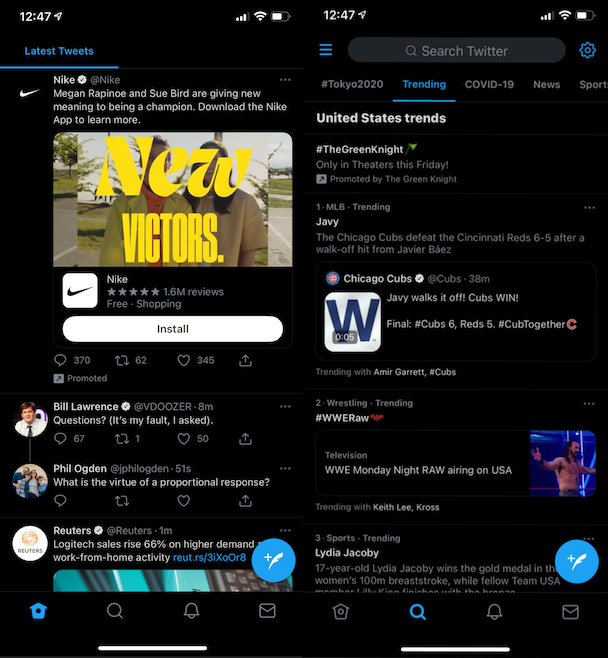 Twitter app screenshots