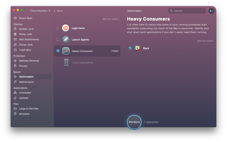 Optimization tool in CleanMyMac X