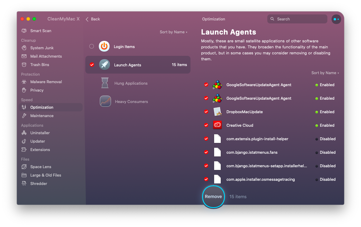 Disable Launch Agents by using CleanMyMac X Disable Launch Agents by using CleanMyMac X