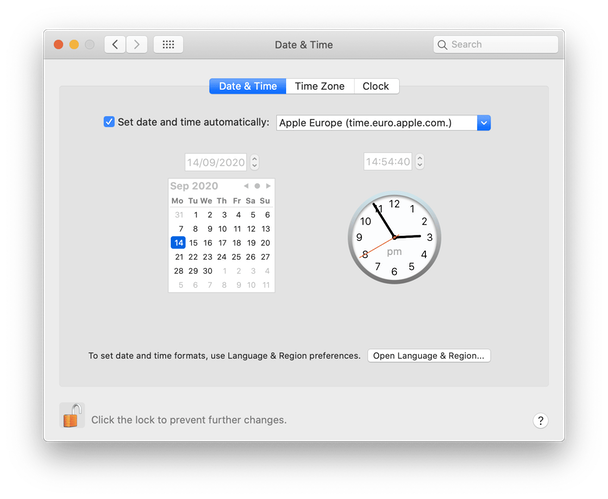 Date and Time menu on Mac