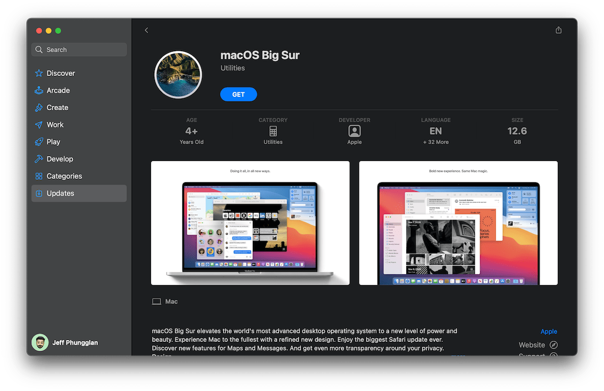 Big Sur in Mac App store