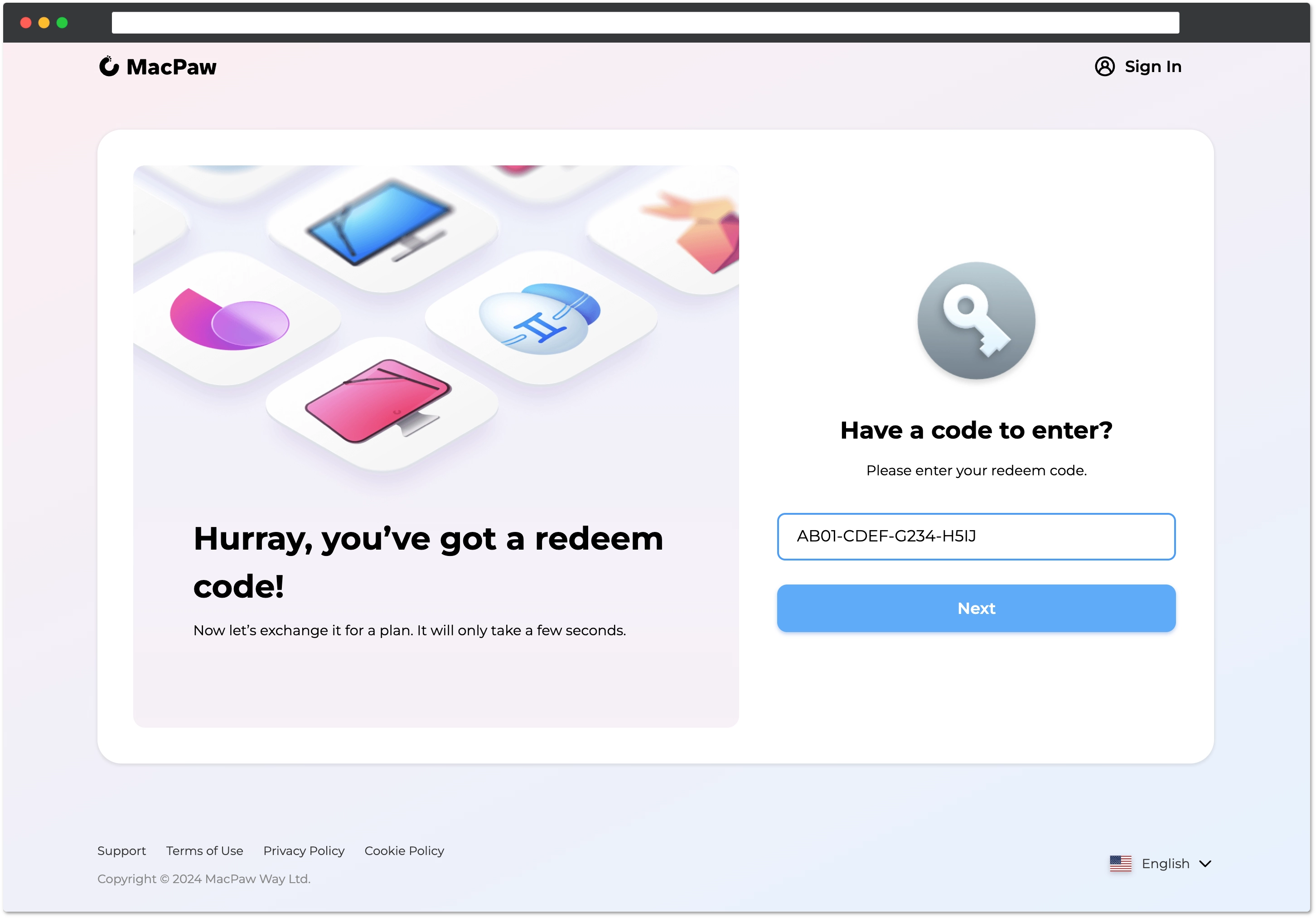 Redeem page