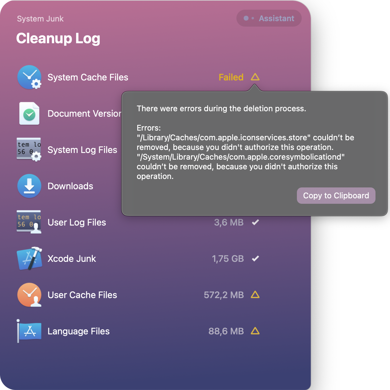 Erreur de suppression CleanMyMac