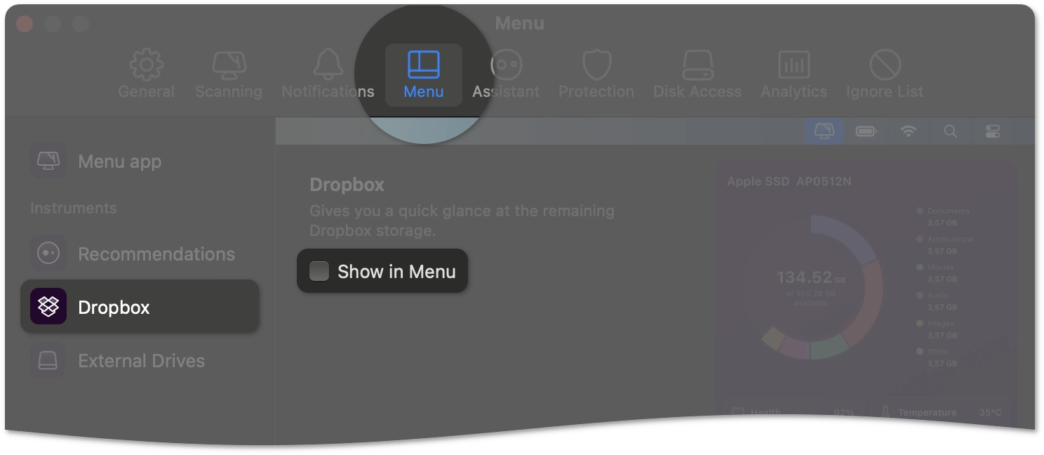 Dropbox preferences