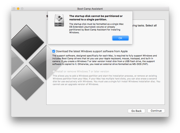 why cant i partition my mac for windows