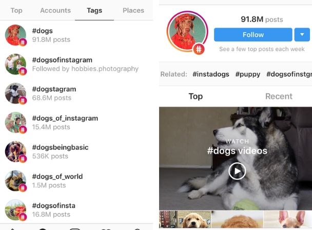 لقطات الشاشة: كيفية البحث عن علامات التصنيف الشائعة واستخدامها Instagram