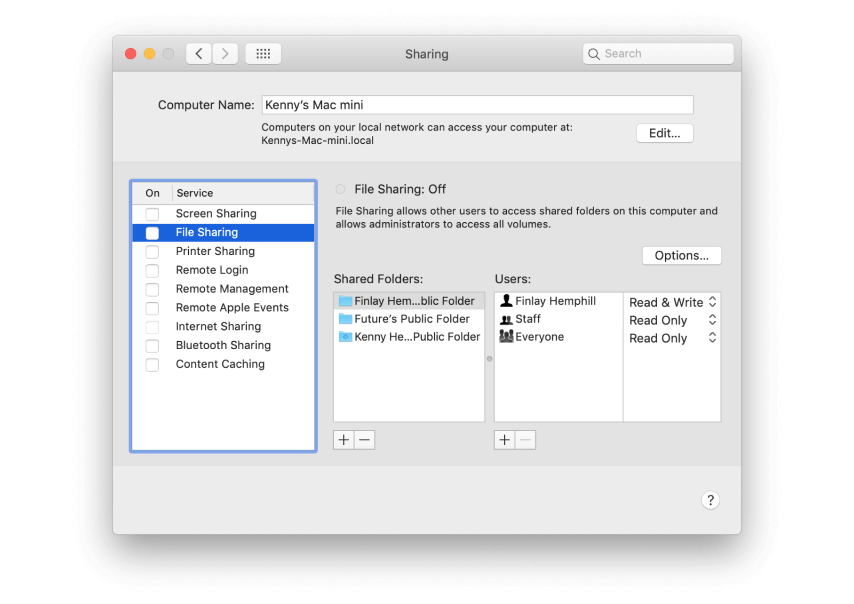 mac file sharing restrict folders
